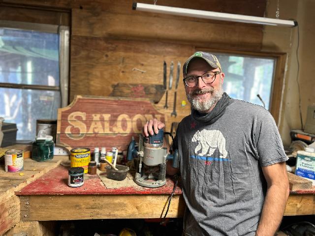 Ben in the Dorrington Sign Company workshop